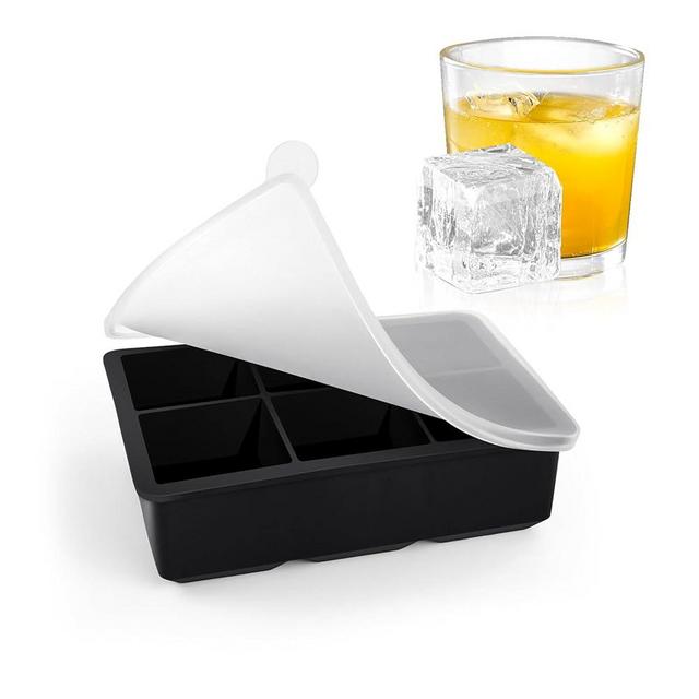 Large Ice Cube Tray with Lids, Big Square Silicone Freezer Mold, 2inch Huge Cubed Ice Maker for Whiskey, Cocktail, Freezing Broth, Rice, Leftovers and More (1-Pack 6 Cavities)