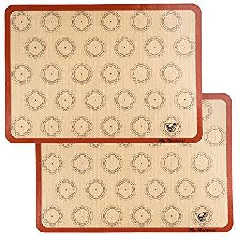 Silicone Macaron Baking Mat - Set of 2 Half Sheet (Thick & Large 11 5/8" x 16 1/2") - Non Stick Silicon Liner for Bake Pans & Rolling - Macaroon/Pastry/Cookie Making - Professional Grade Nonstick