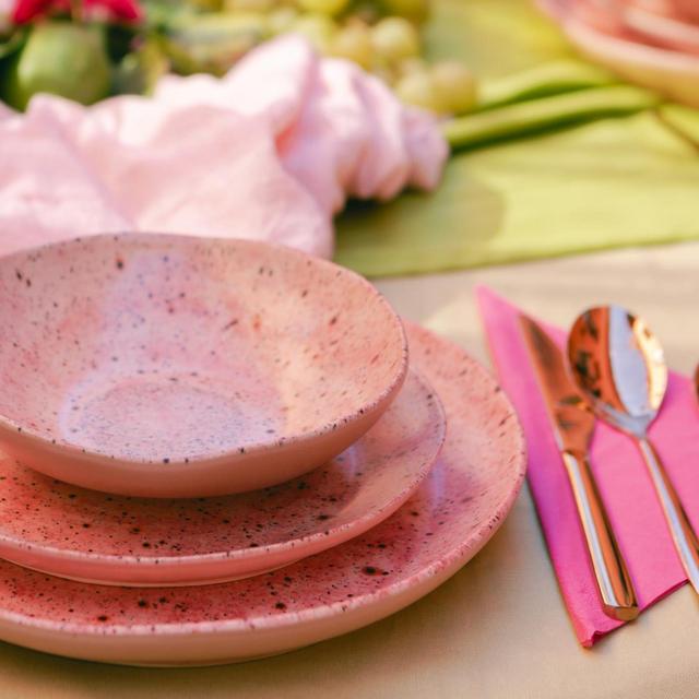 Handmade Stoneware Dinner Set: Rosalía Pink Ceramic Tableware, 3-Piece