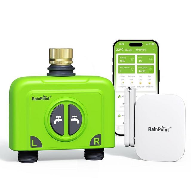 RAINPOINT WiFi Water Timer for Garden Hose, 2 Zone Smart Hose Timer WiFi Sprinkler Controller with Antenna Gateway, APP Remote Control, Weather-Based Smart Watering System for Lawn and Yard