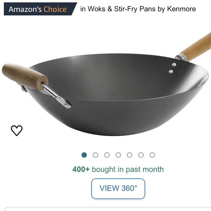 Kenmore Hammond Flat Bottom Carbon Steel Wok, 14-Inch, Black