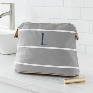 Personalized Grey Striped Cosmetic Bag