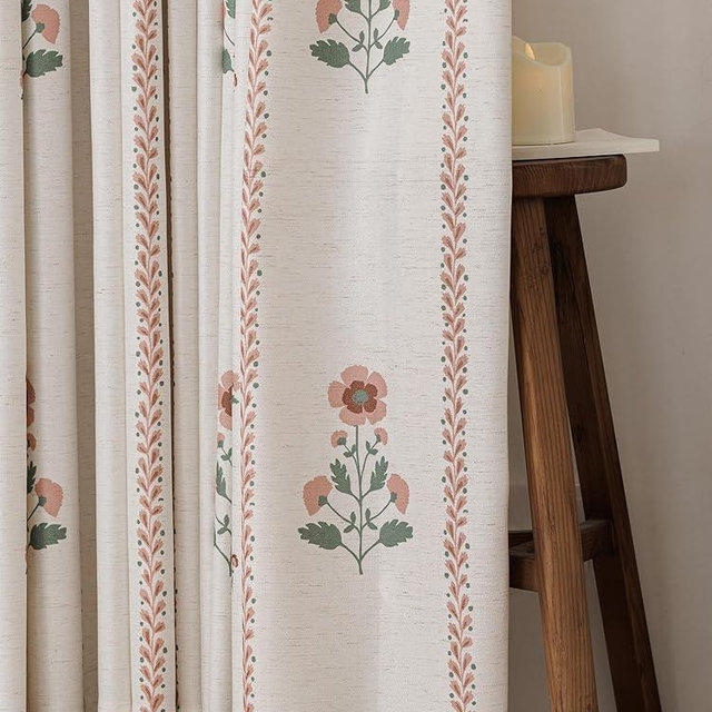 Pinch Pleated Nursery Curtains Luxury Pink Sheer Floral Curtains for Girls Room Bedroom Living Room - 90 Inch Length Modern Farmhouse Floral Printed Drapes with Hooks - 2 Panels Set