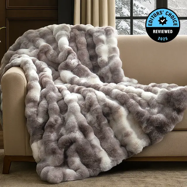 Bubble Faux Fur Throw Blanket, Plush Soft Decorative Throw for Sofa and Bed, Tie-dye Gray, Throw - Cozy Bliss