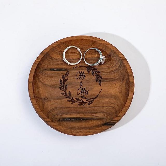 Mr & Mrs Wooden Jewelry Tray Engraved Wooden Ring Dish Engagement Men Ring Tray Wedding Ring Holder for Nightstand Gift for Wedding Day, Anniversary Birthday Valentines Day Gifts for Mom