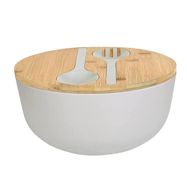 Reusable Large Salad Bowl Server with lid Bamboo Fiber With Spoon and Fork  with cutting board Lid for Salads, Vegetables, Fruits - AliExpress