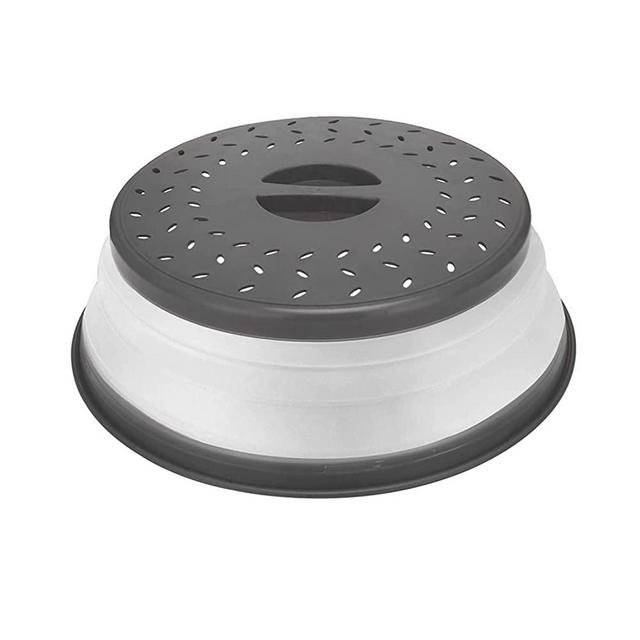 Collapsible Microwave Splatter Cover,Microwave Cover for Food,Fruit Drainer Basket,BPA-Free Silicone & Plastic and Dishwasher Safe 10.5 inch (GREY)…