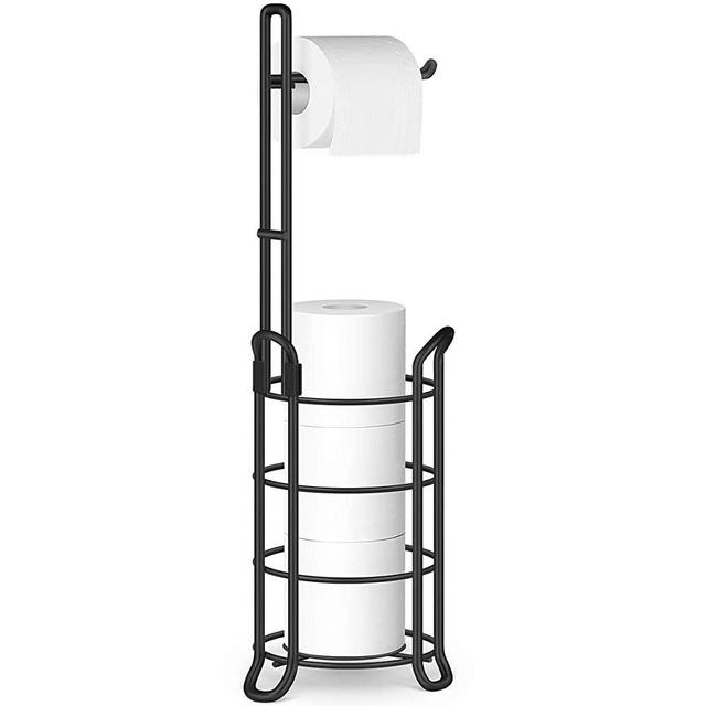 TomCare Toilet Paper Holder Toilet Paper Stand and Dispenser for 3 Spare Rolls Metal Wire Free-Standing Toilet Tissue Paper Roll Storage Shelf Bathroom Accessories Storage Organizer Black