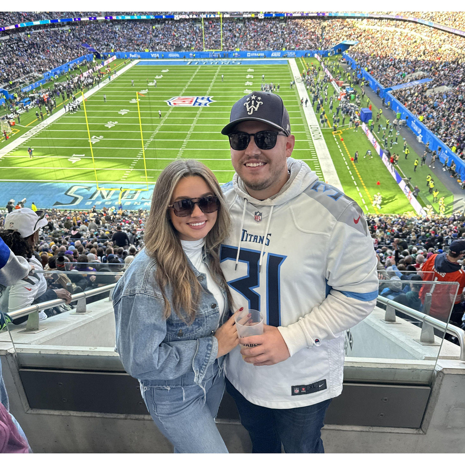 Our first trip to Europe to see the Titans play in London! Although Ben grew up a Titan's fan, we met because he worked for the team with Kylie's friend, Claire, who introduced them! - October 2023