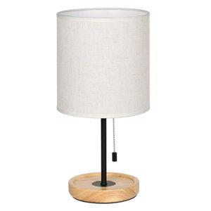 CADUKE Modern Table Lamp, Nightstand Desk Lamp, Bedside Lamp with Wood Base and Linen Shade for Living Room, Bedroom, Office, College Dorm