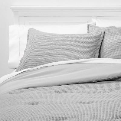 King Washed Waffle Weave Comforter &#38; Sham Set Gray - Threshold&#8482;