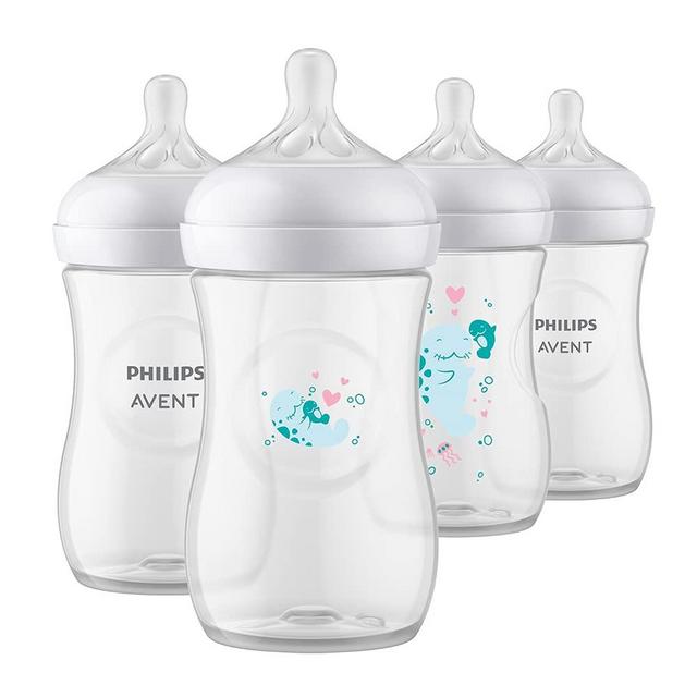 Philips AVENT Natural Baby Bottles with Natural Response Nipple, with Manatee Design, 9oz, 4pk, SCY903/61