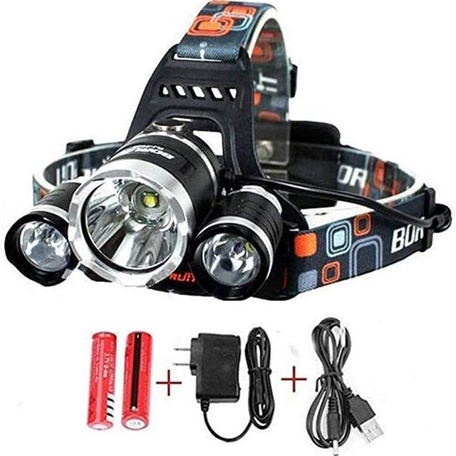 Best Sellers LED Headlamp 20000 Lumen flashlight IMPROVED LED- Rechargeable 18650 headlight flashlights Waterproof Hard Hat Light Camping Running headlamps Super Bright Headlight (Silver)