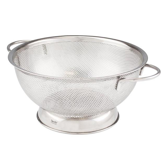 Tovolo Stainless Steel Colander With Looped Handles & Rimmed Footer Rust-Resistant Pasta Veggie Wash, Food Prep Strainer Basket, 2.5 Quart