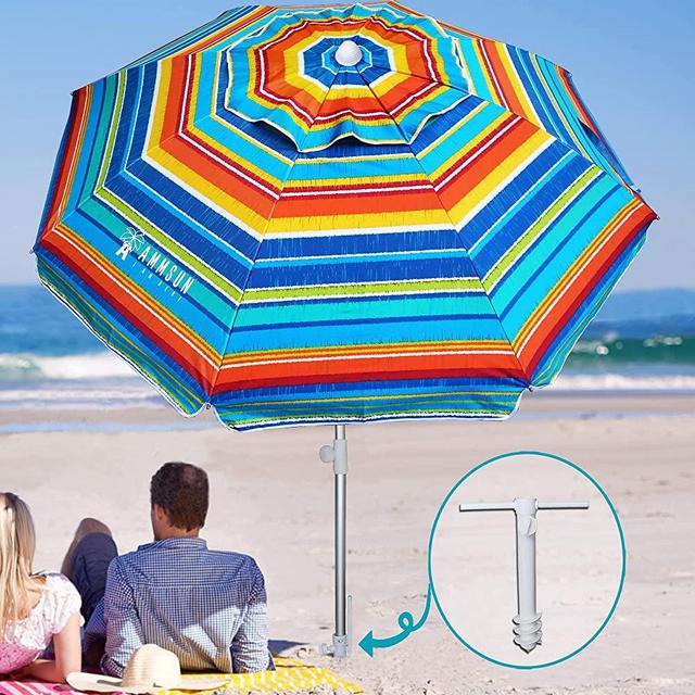AMMSUN 6.5 ft Beach Umbrella with Sand Anchor,Portable Beach Umbrella,Outdoor Patio Umbrella UV 50+ Sun Protection,Umbrella for Beach Patio Garden Outdoor,Carry Bag (2022 Yellow Stripes)