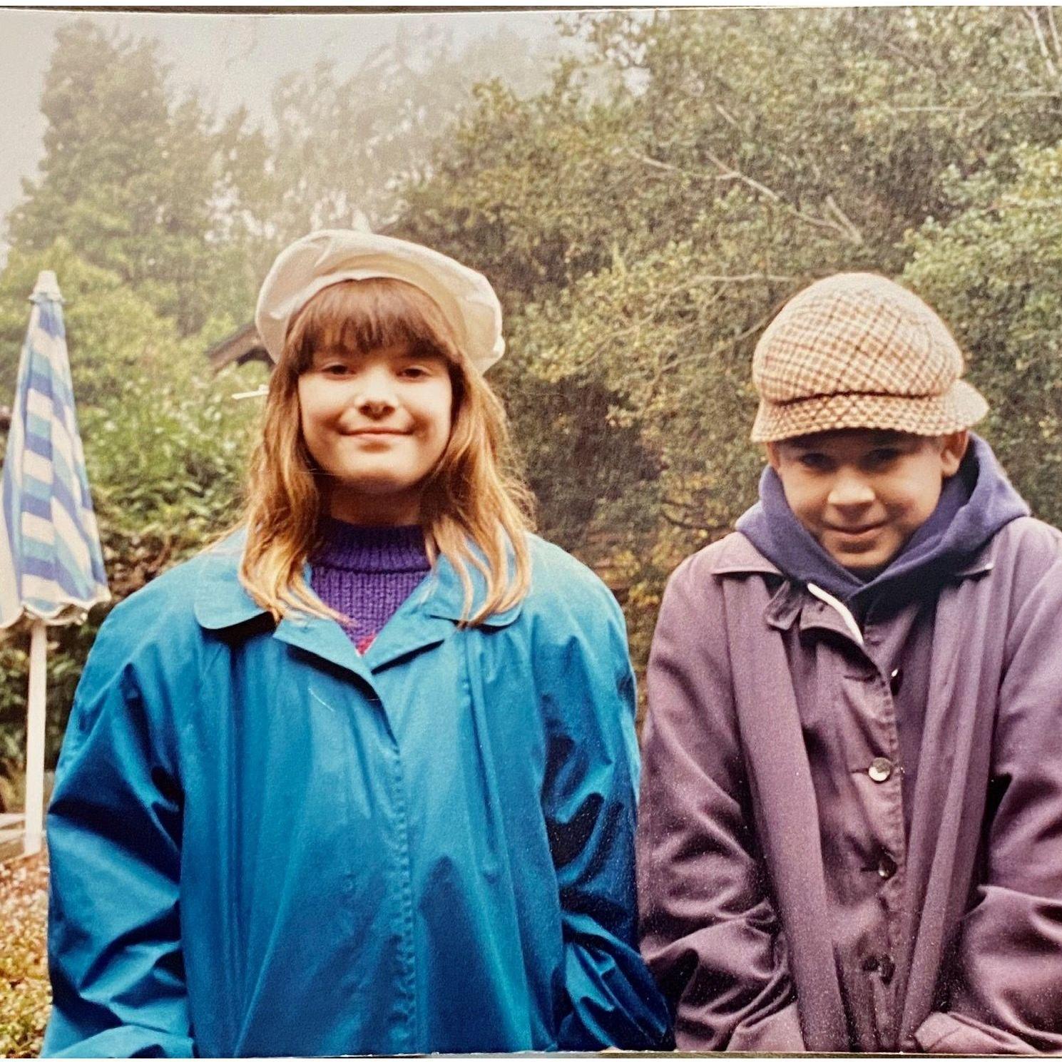 Matt and Christie wearing Great Grandma Ruth's clothes in the early 90s
