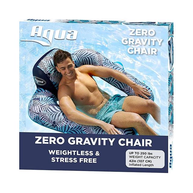 Aqua Zero Gravity Pool Chair Lounge, Inflatable Pool Chair, Adult Pool Float, Heavy Duty, Blue Fern