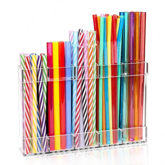 New Upgrade 9.5" Large Acrylic Straw Holder for Cabinet Door-Reusable Tumbler Straw Organizer Storage,Small Kitchen Organizers and Storage Accessories Container,Ultra Sticky Cupboard Door Mounted