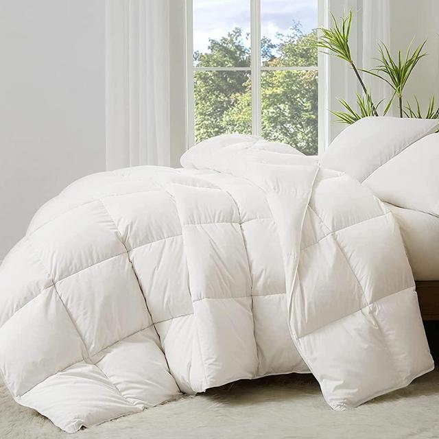 HOMEMATE Goose Feather Down Comforters Duvet Inserts King Size, White Duvet Comforter Insert with Fluffy 65oz Down Filled, Oversized Down Comforter with White Duvet Cover for All Seasons(90x104)
