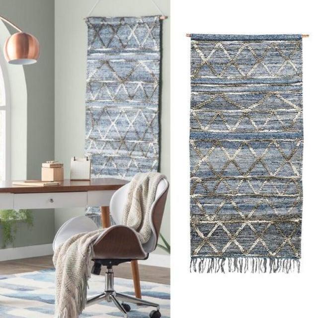 XL 54 Inch Navy Blue Boho Rug Weave Tapestry Wall Hanging Decor