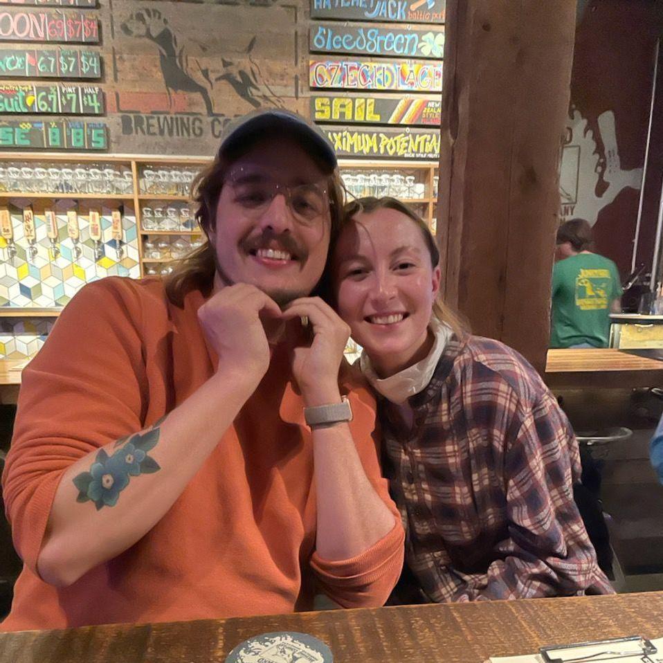 Our first photo together - at Junkyard Brewing with our pals!