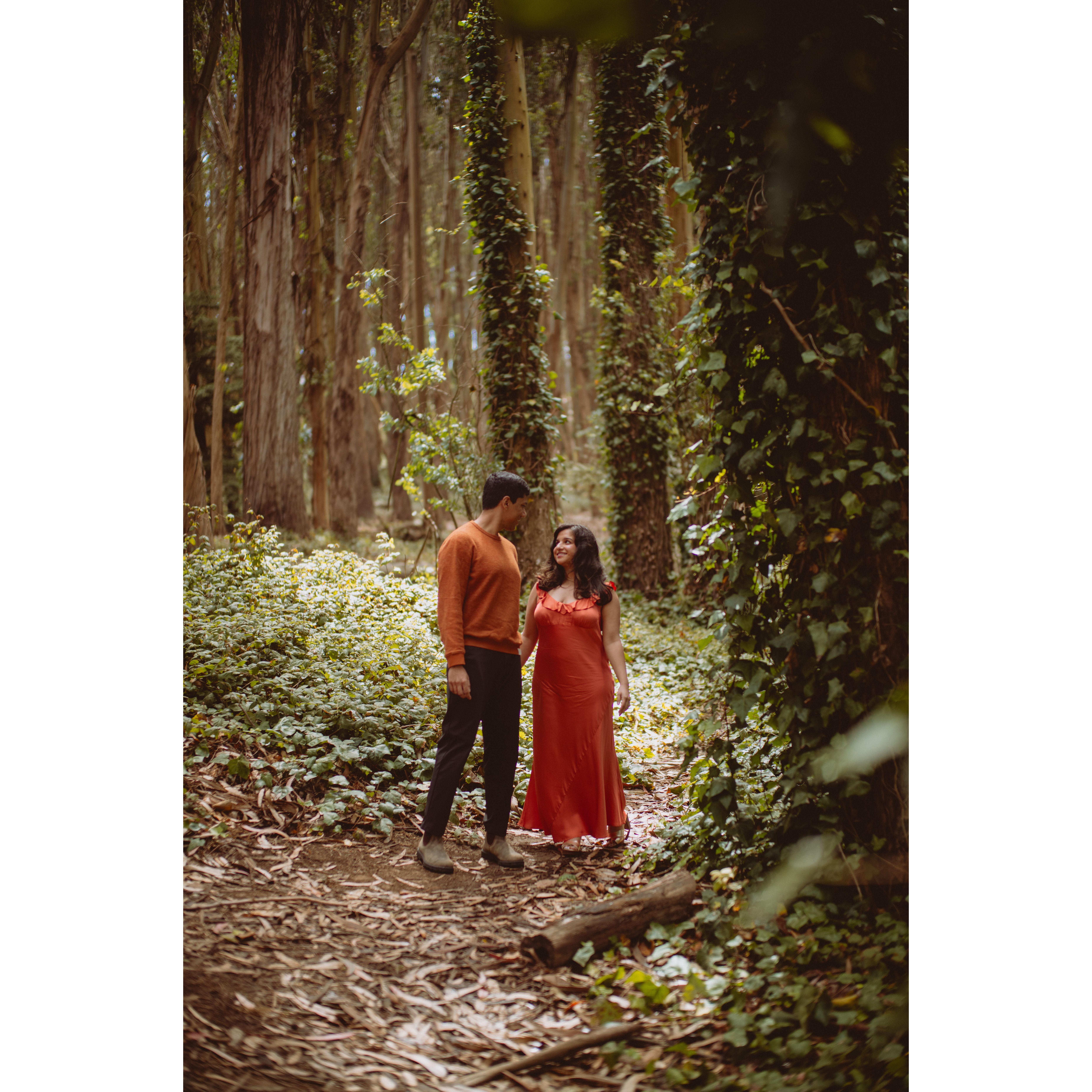 Pre-wedding photoshoot in the woods.