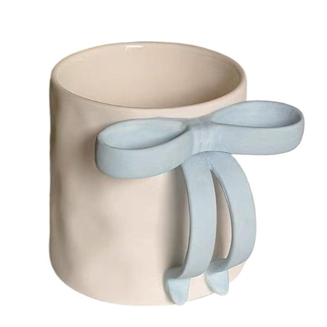 VERSLEH 300ml Large Coffee Mug with Handle Tea Cup Novelty Versatile Durable Coffee Tea Mug with Bow Design,Thoughtful Gift(Blue)