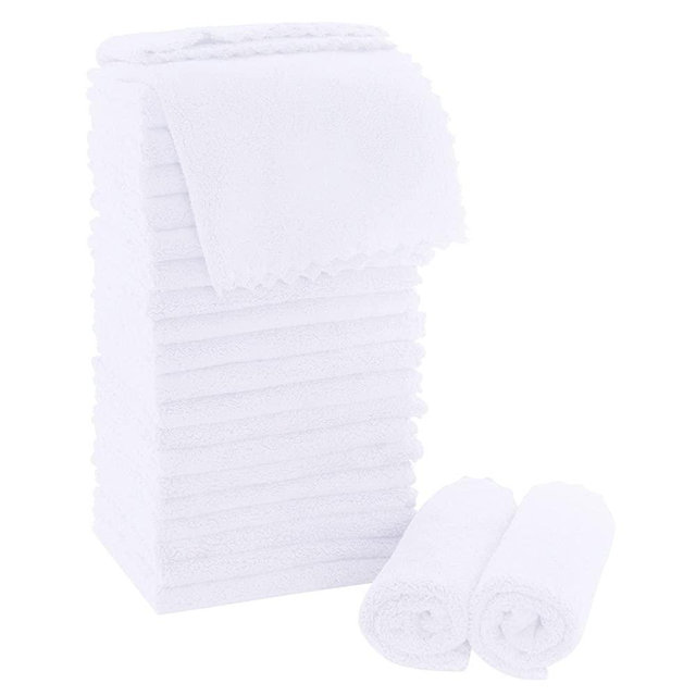MOONQUEEN Ultra Soft Premium Washcloths Set - 12 x 12 inches - 24 Pack - Quick Drying - Highly Absorbent Coral Velvet Bathroom Wash Clothes (White, 12 x 12 Inch)
