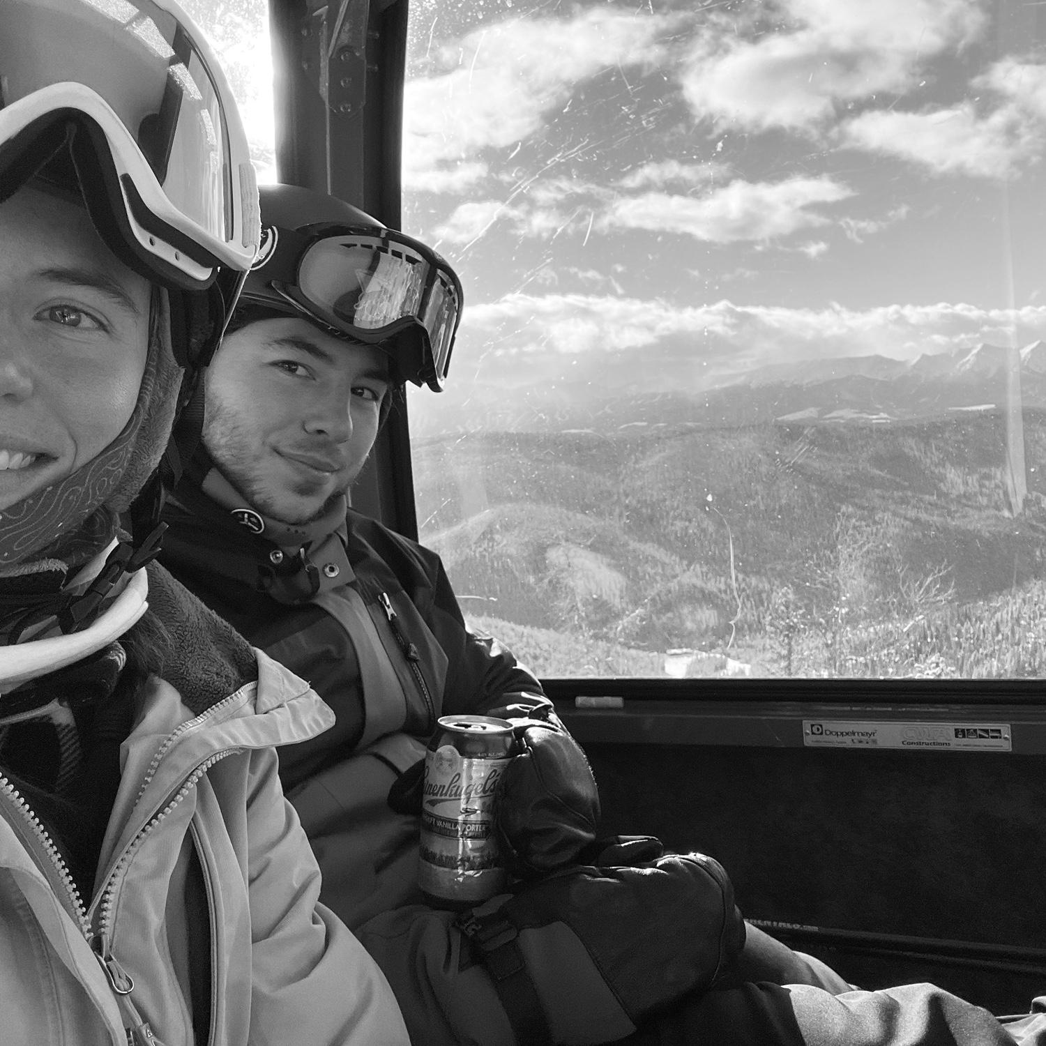 Sharing a beer in the gondola