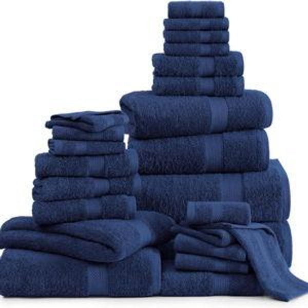 LANE LINEN 24 PCs Bath Towel Set - 2 Bath Sheets, 4 Bath Towels, 4 Fingertip, 8 Washcloths, 6 Hand Towels - 100% Ring Spun Cotton - Highly Absorbent Towels for Bathroom, Gym, Hotel & Spa - Navy Blue