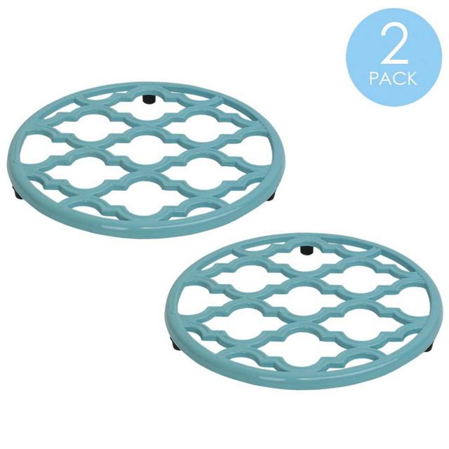 Home Basics Lattice Collection Cast Iron Trivet for Serving Hot Dish, Pot, Pans & Teapot on Kitchen Countertop or Dinning, Table-Heat Resistant (2, Turquoise)