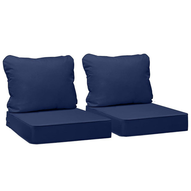 AAAAAcessories Outdoor Deep Seat Cushions, Waterproof, Fade-Resistant Patio Furniture Replacement Cushions, 25.5" x 25.5" x 5" + 25.5" x 19", Set of 2, Navy Blue