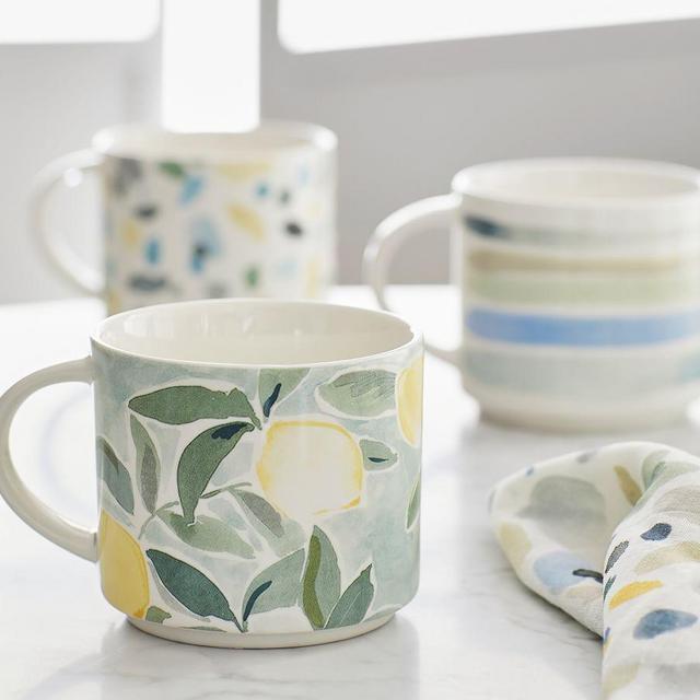 Rebecca Atwood Lemon Stoneware Mugs, Set of 4