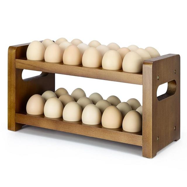 Egg Holder Countertop, 2-Tier Wooden Egg Holder for 36 Eggs, Wooden Countertop with Carry Handle for Chicken, Duck, and Quail Eggs