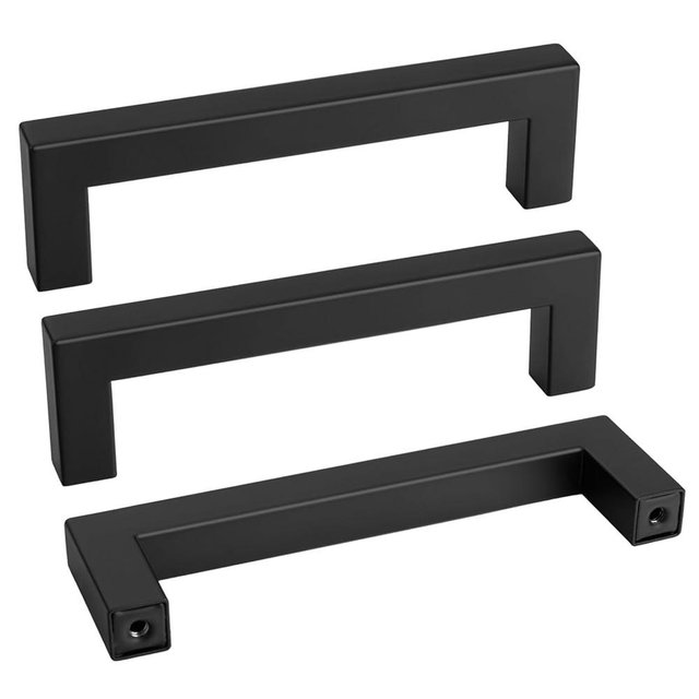 Goldenwarm 45 Pack 4 Inch Black Cabinet Handles Matte Black Drawer Pulls Stainless Steel Cabinets Hardware Square Bar Modern for Kitchen Bathroom Cupboard