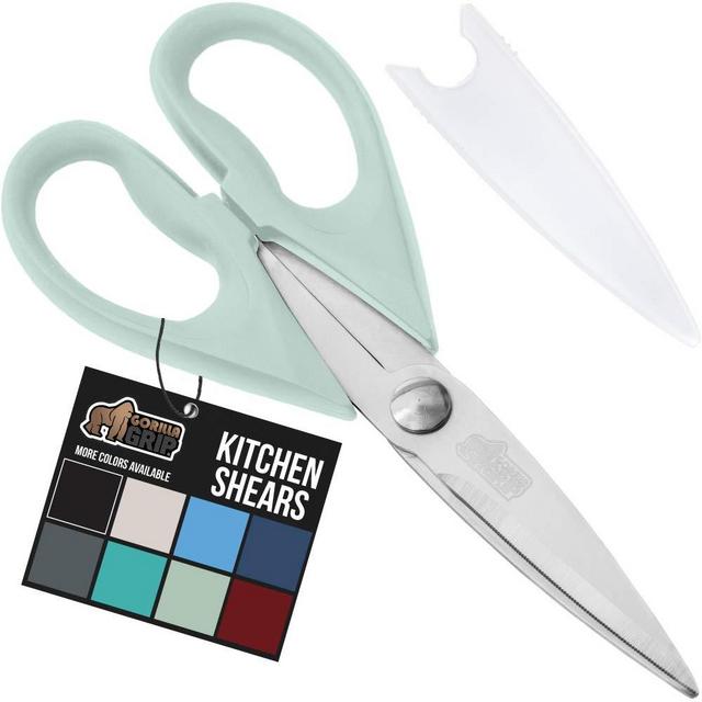 Gorilla Grip All Purpose Kitchen Shears, XL, Heavy Duty, Rust Resistant Stainless Steel Sharp Blades, Comfortable Handle Scissor, with Blade Cover, Multi Use Scissors Cutting Tool, Cut Meat, Mint