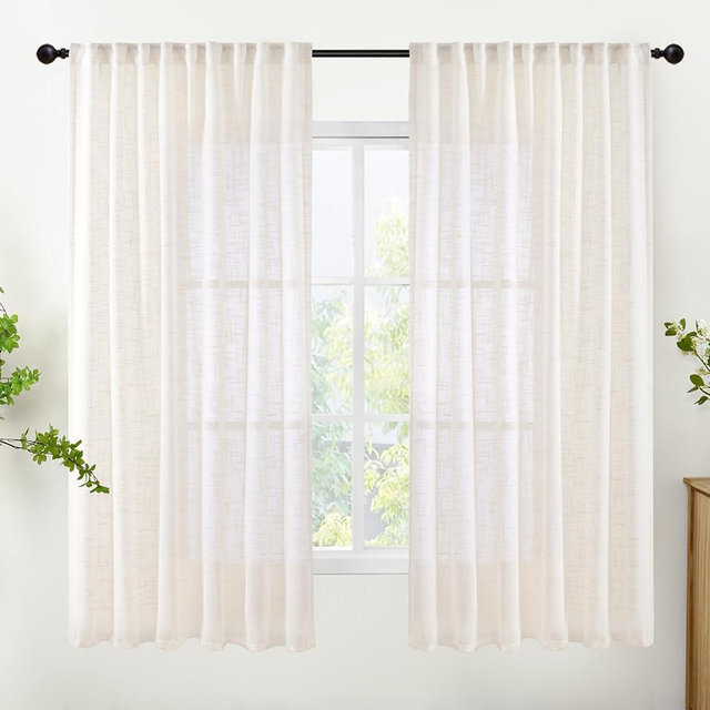 YoungsTex Natural Linen Curtains 68 Inches Long - Light Filtering Drapes Semi Sheer with Rod Pocket Back Tab Rustic for Bedroom Living Room Window, 2 Panels, 52 X 68 Inch