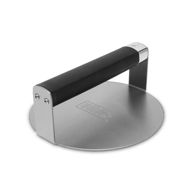 Weber Griddle Smashed Burger Press – Stainless Steel Smash Burger Tool with Non‑Slip Grip & Smooth Easy‑Release Surface, Dishwasher‑Safe