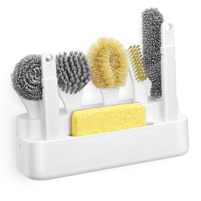 Dish Brush Set of 7 with Holder for Scrubing Dishes Pots Pans Bowls Plates Bottles Sinks Grills Kitchen Counter Microwaves,Organize in 1,Easy Storage,Compact design,Exchangeable handle,Drainage Design