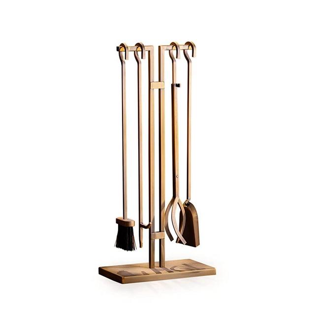 FLAMELY 4-Piece Fireplace Tools Set. Easy to Assemble Brass Plated Poker, Shovel, Tongs & Brush. Decorative but Practical Accessories kit, Will Upgrade Any Indoors Hearth & Stove Fiery Experiences.
