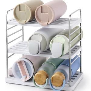 YouCopia UpSpace Water Bottle and Travel Mug Cabinet Organizer, Adjustable Storage Rack, 9 Bottle Premium Edition