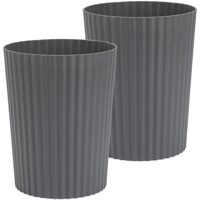 JiatuA Small Trash Can Plastic Wastebasket Round Garbage Container Bin for Bathroom, Kitchen, Bedroom, Home Office, College Dorm, Dark Grey 2 Pack