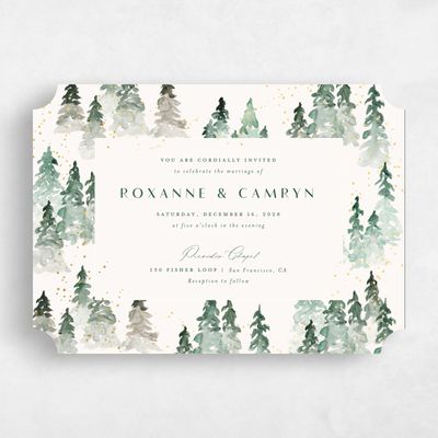 Green Ticket Wedding Invitation - Spruce Landscape Foil