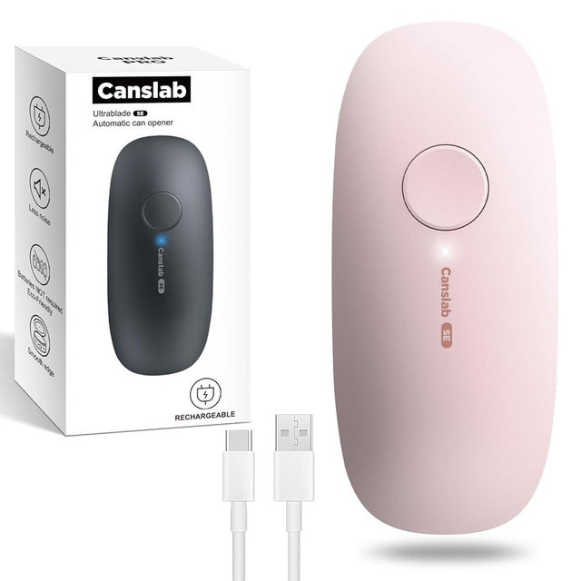 Canslab Ultrablde SE - USB Rechargeable Electric Can Opener for Kitchen for Seniors with Arthritis- Cordless Battery Powered Automatic, Side Cut, Smooth Edge, Handsfree, for Small or Large Cans, Pink