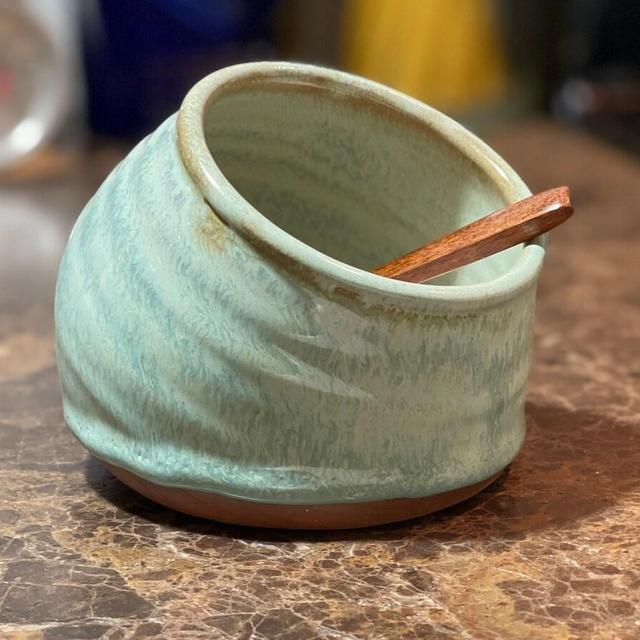 Pottery Salt Cellar, Salt Pig in Mr Blue Sky Glaze