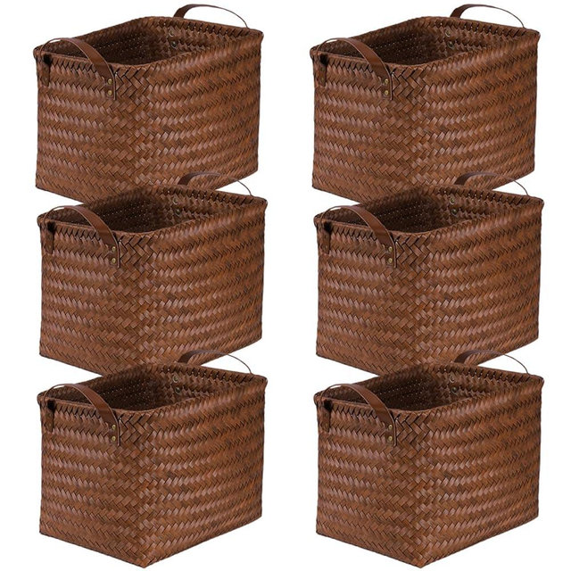 BROWNLILY Handwoven Clothes Basket Laundry Hampers Large Wicker Storage Baskets for Shelves Blankets Closet Storage Bins Car Bedroom Bathroom Organizers and Storage Bath (6, Brown)