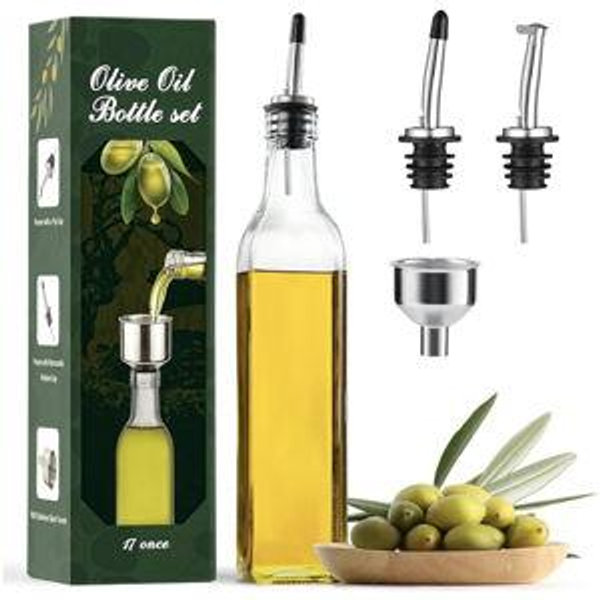 AOZITA 17oz Clear Glass Olive Oil Dispenser Bottle - 500ml Oil & Vinegar Cruet with Pourers and Funnel - Olive Oil Carafe Decanter for Kitchen