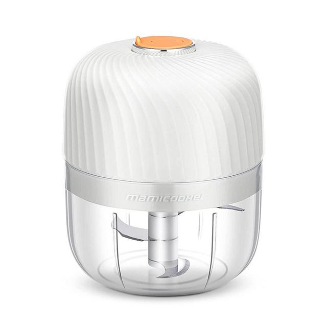 Electric Garlic Chopper, Tomato Onion Dicer, Mini Food Processor, Slap Chop Mincer, Vegetable Slicer, Rechargeable Cutter Masher For Ginger Spice Fruit, BPA Free, Cordless - White 250ml Mamicooker