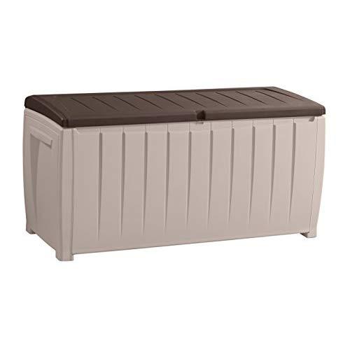 Keter Novel Plastic Deck Storage Container Box Outdoor Patio Furniture 90 Gal, Brown