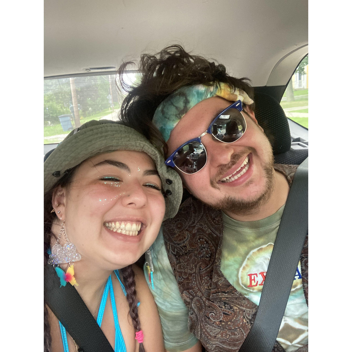 Our first photo together! On the way to the Aqeuous drive-in show